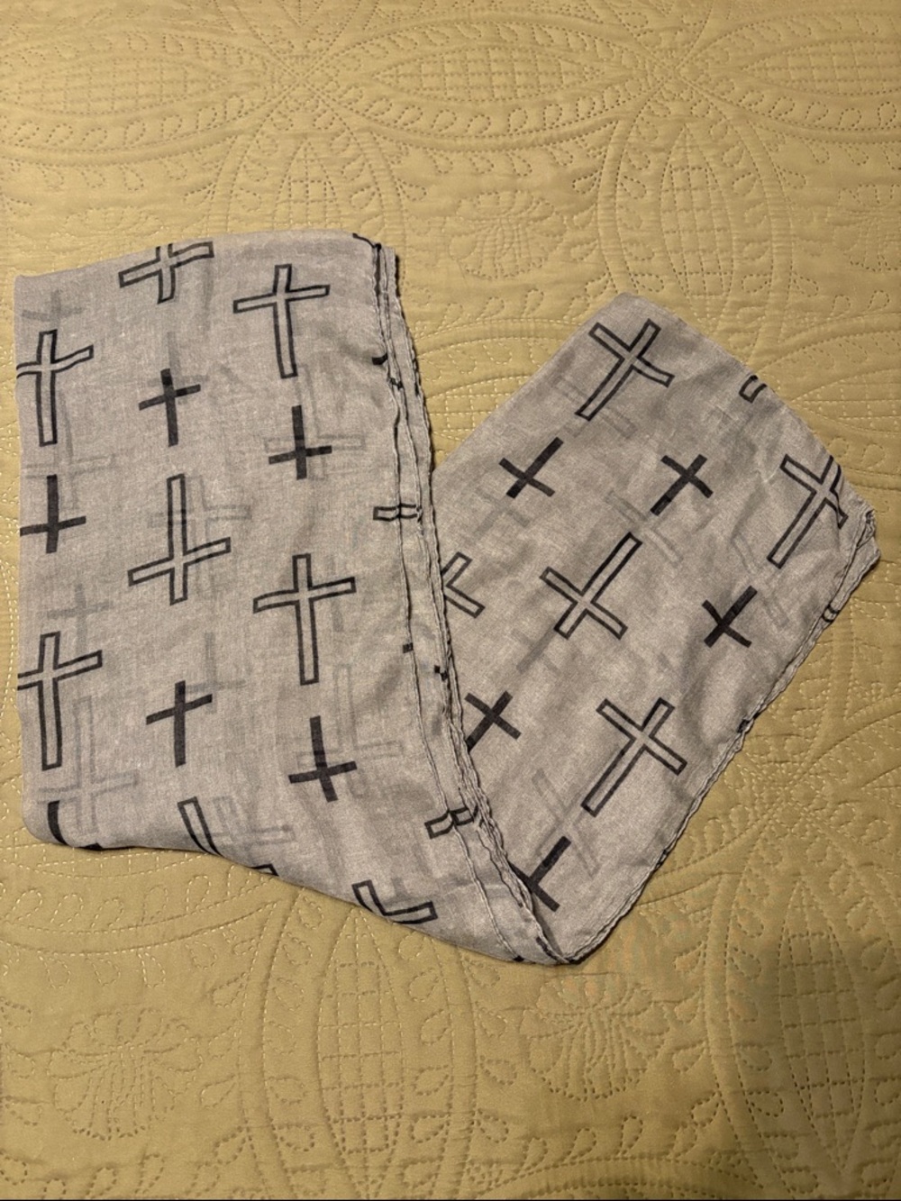 Light Gray Scarf with Black Cross Print